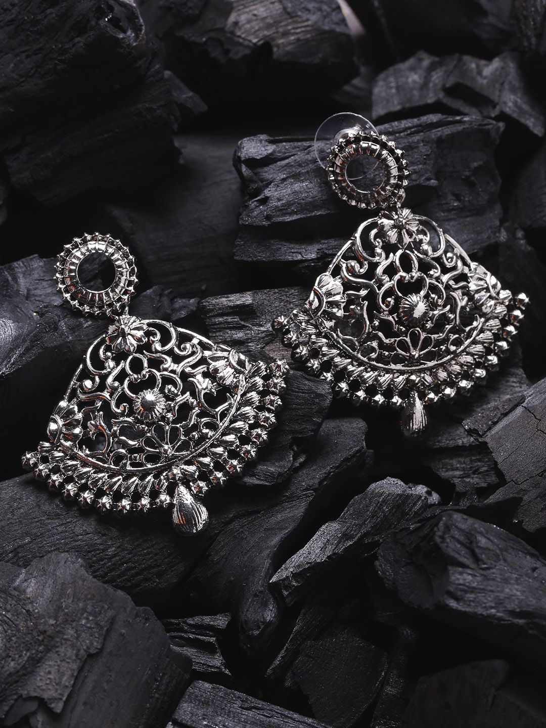 

Voylla Silver-Toned Crescent Shaped Drop Earrings