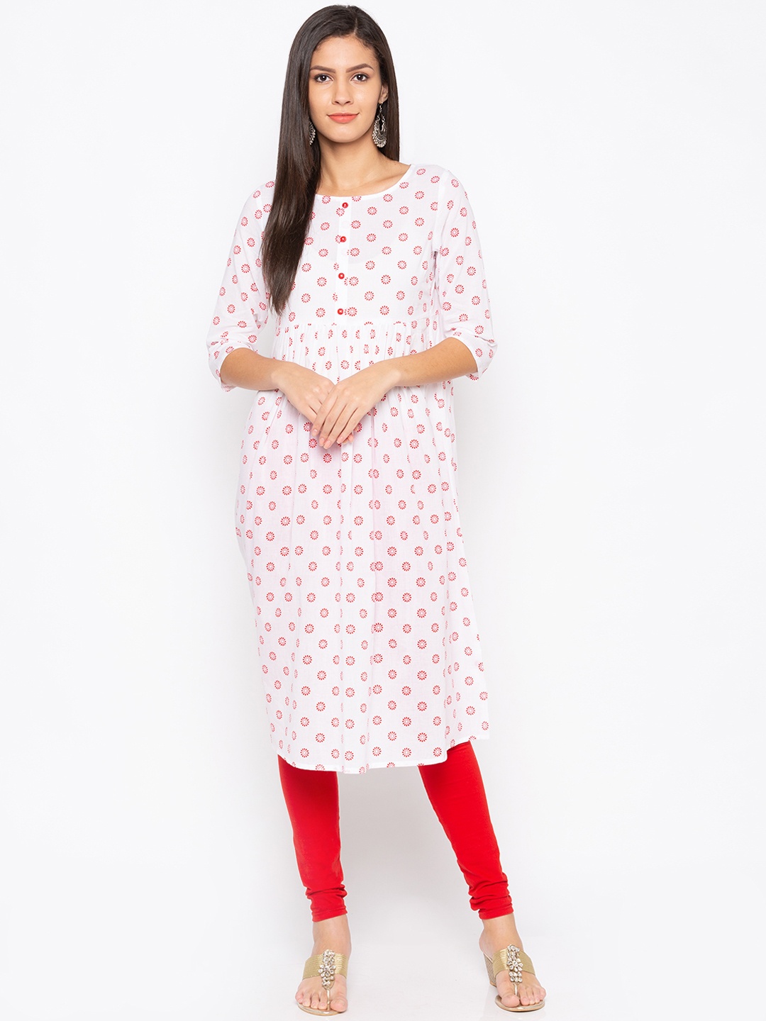 

Globus Women White & Red Printed Anarkali Kurta