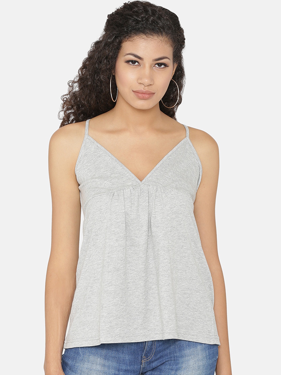 

Yaadleen Women Grey Solid A-Line Pure Cotton Top