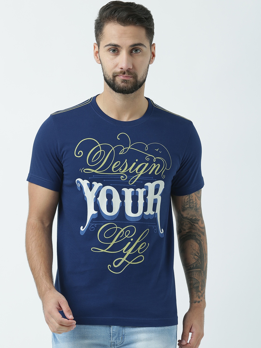 

Huetrap Men Navy Blue Printed Round Neck T-shirt