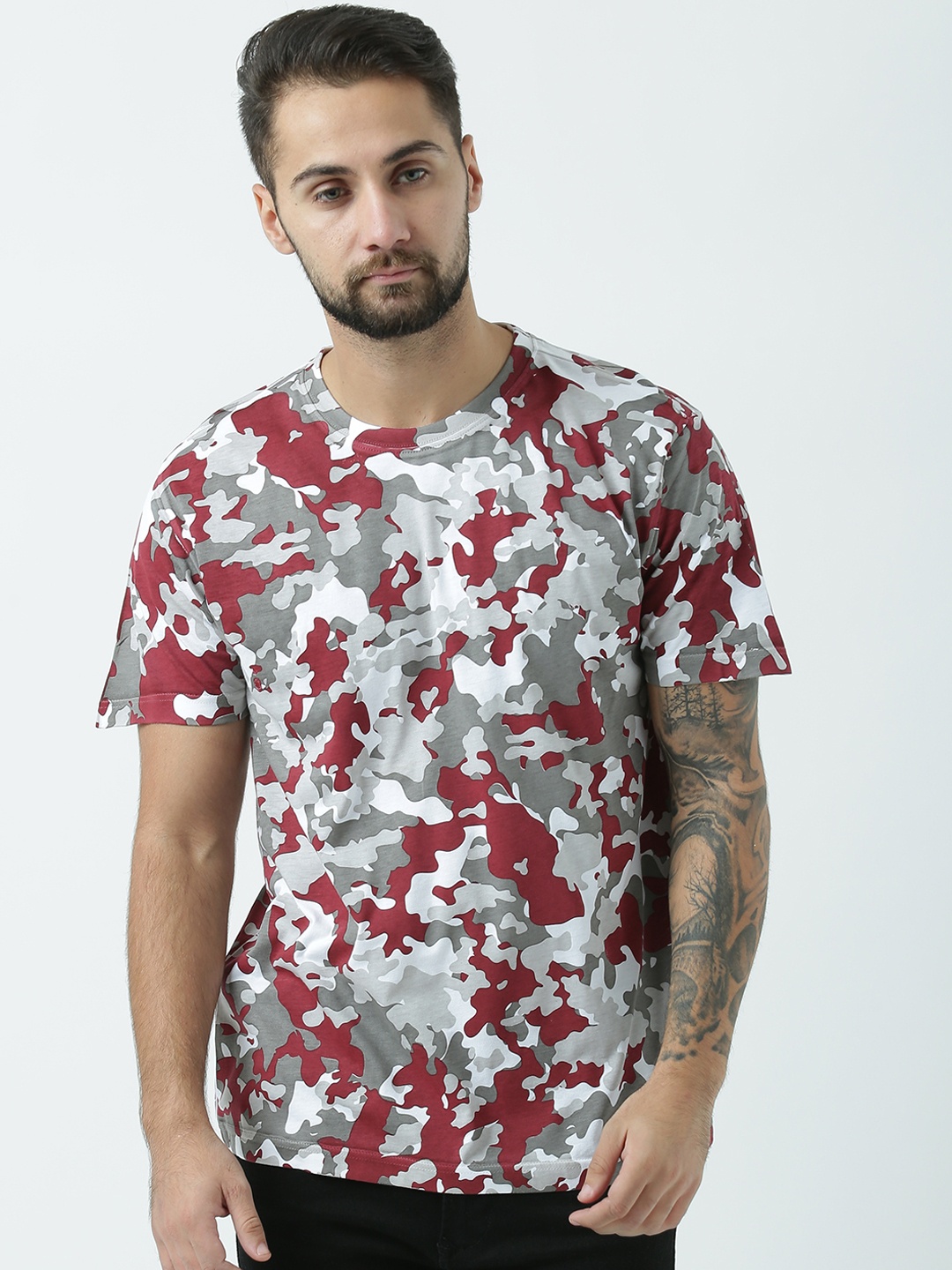 

Huetrap Men White & Grey Printed Round Neck T-shirt