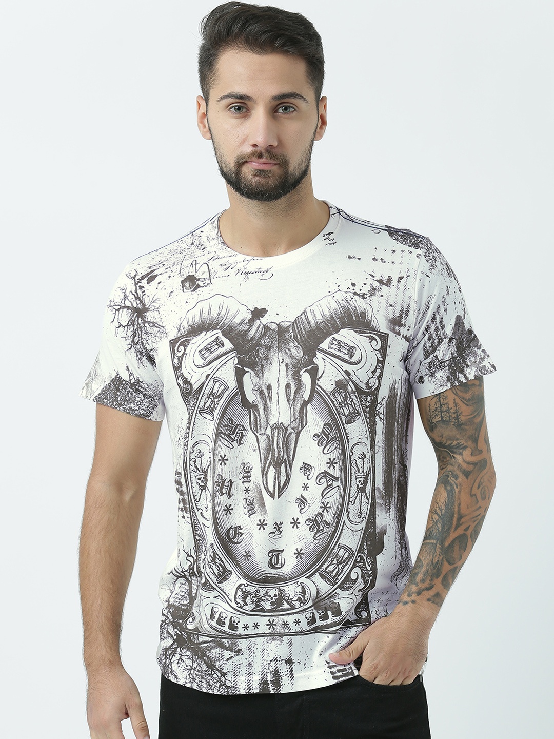 

Huetrap Men Off-White Printed Round Neck T-shirt