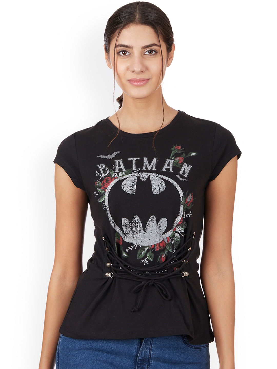 

Free Authority Women Black Batman Printed T-shirt
