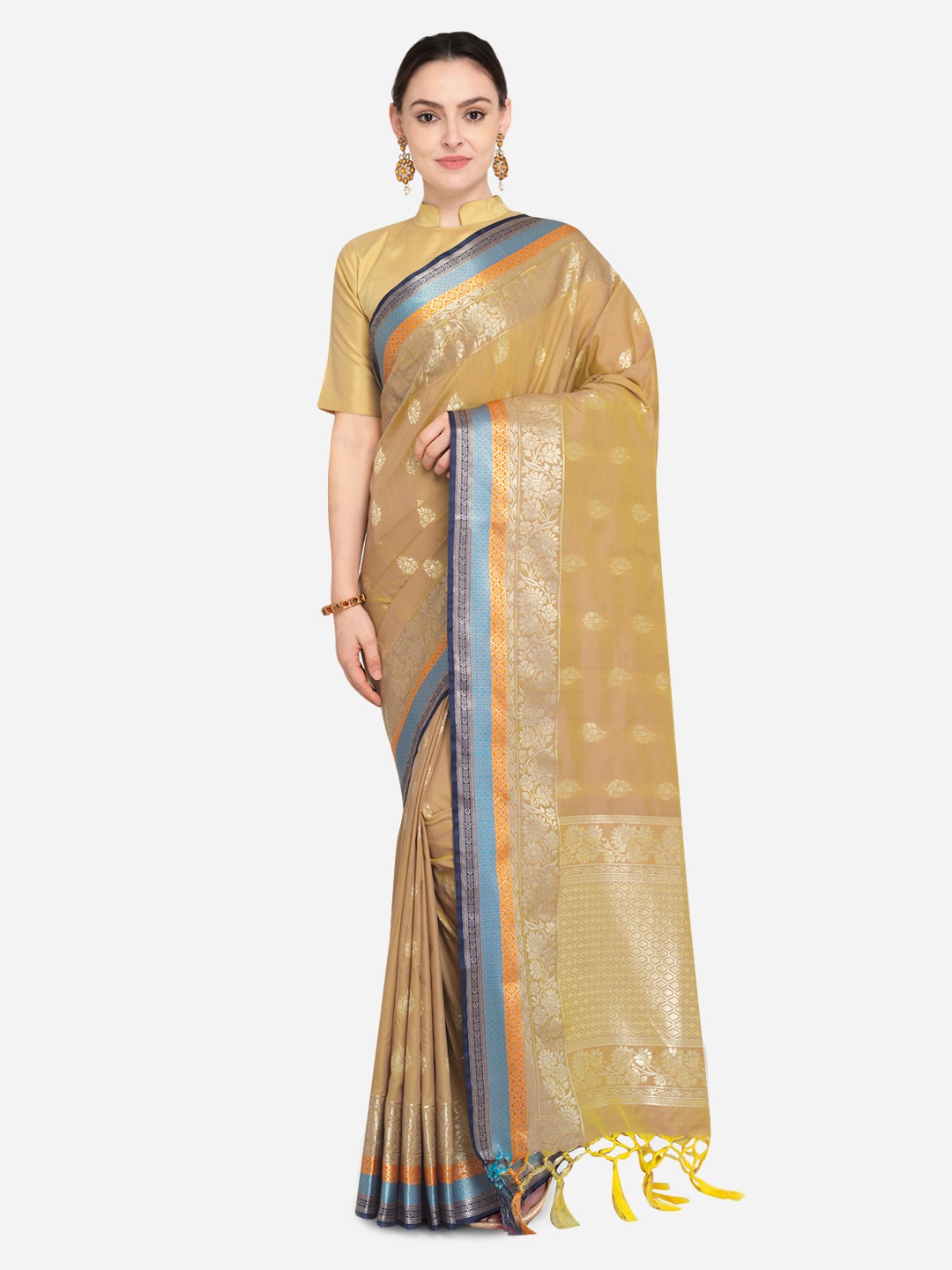 

Varkala Silk Sarees Khaki Silk Blend Woven Design Banarasi Saree