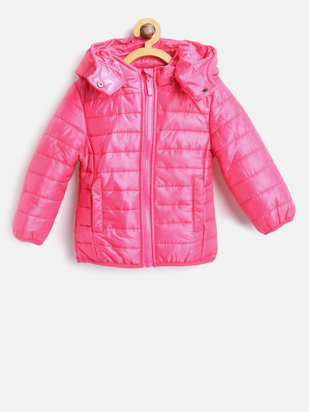 

Losan Girls Fuchsia Pink Solid Puffer Jacket with Detachable Hood