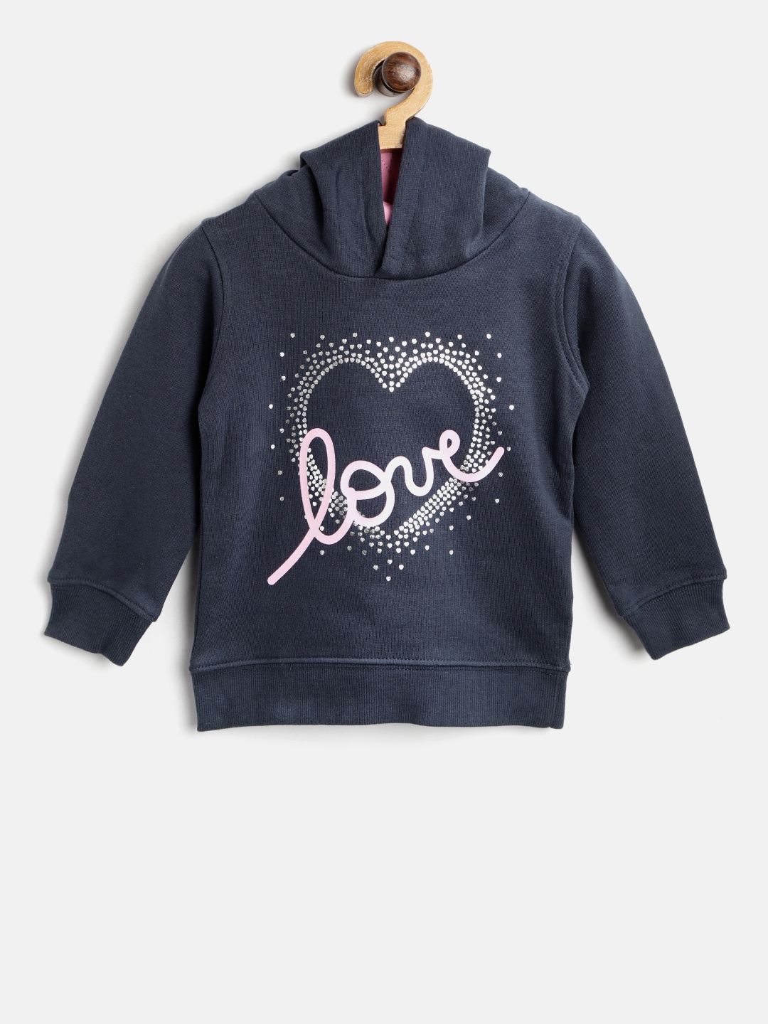 

Losan Girls Navy Blue Printed Hooded Sweatshirt