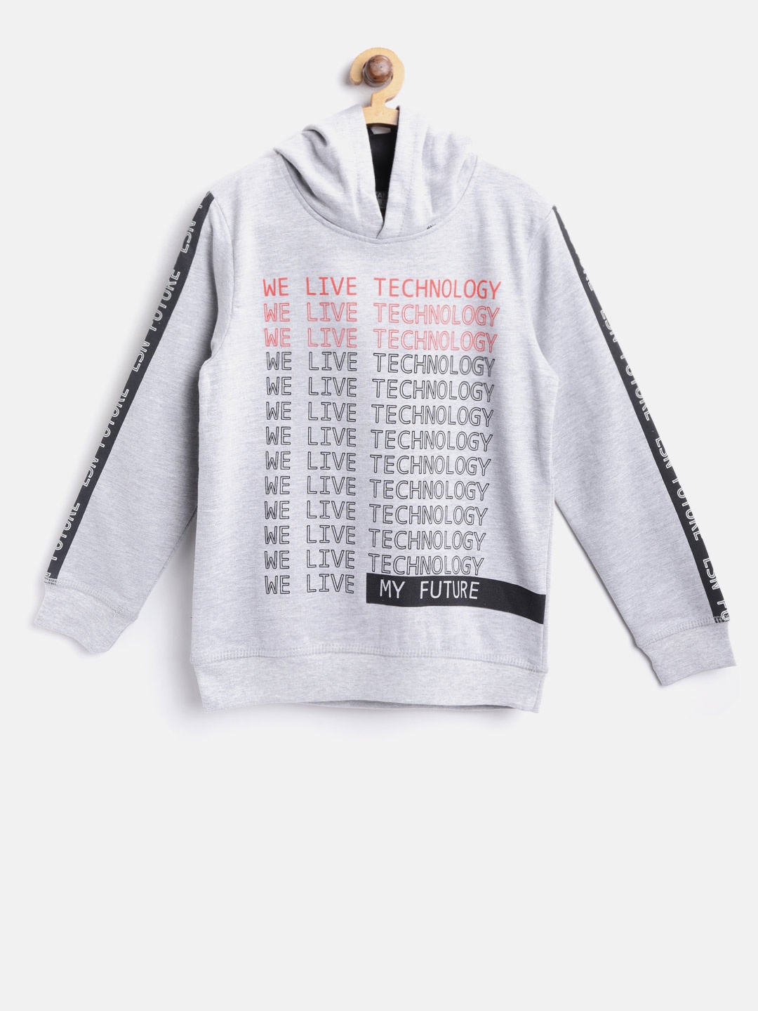 

Losan Boys Grey Melange Printed Hooded Sweatshirt