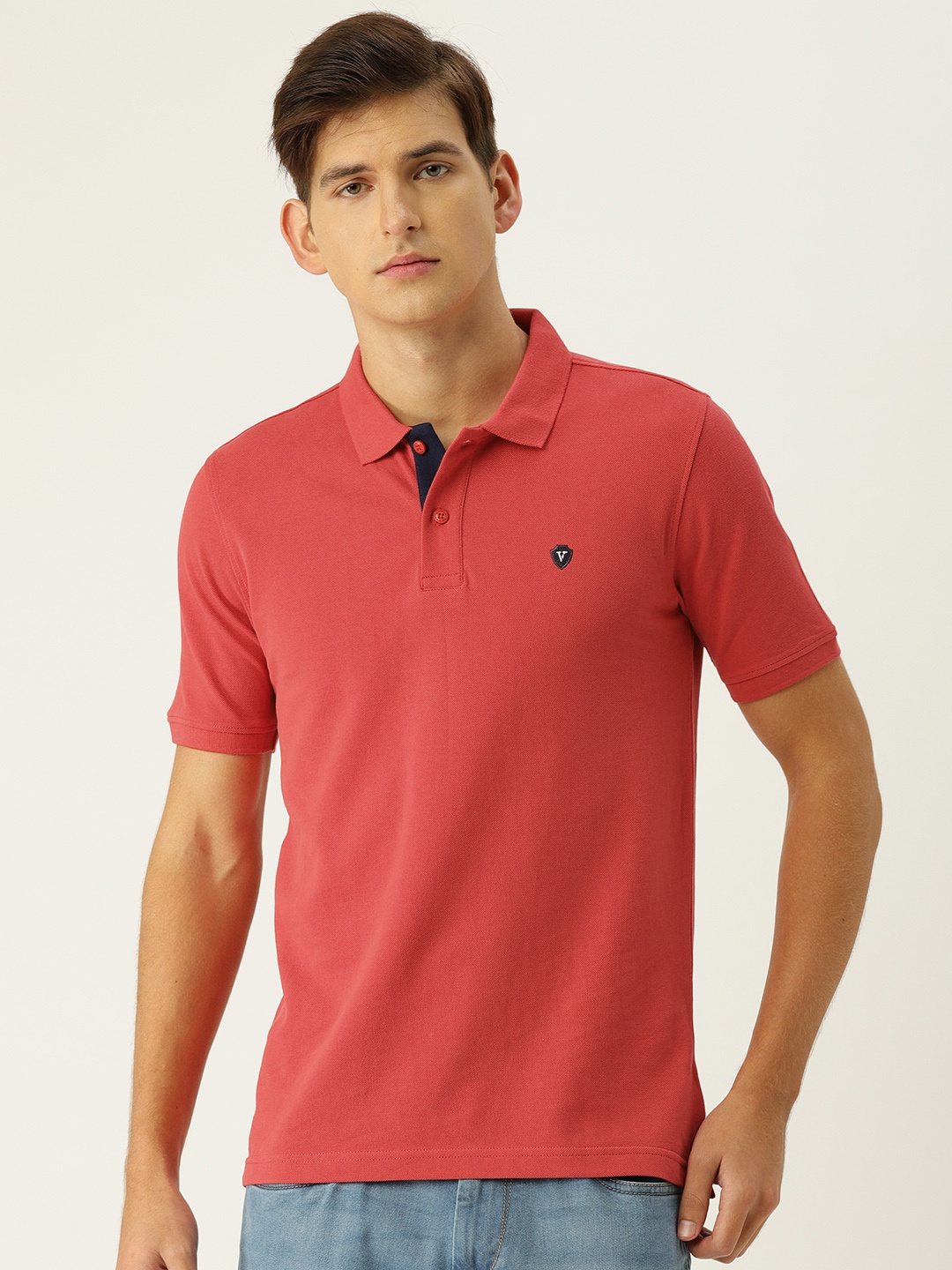 

Van Heusen Men Red Solid Polo Collar Pure Cotton T-shirt