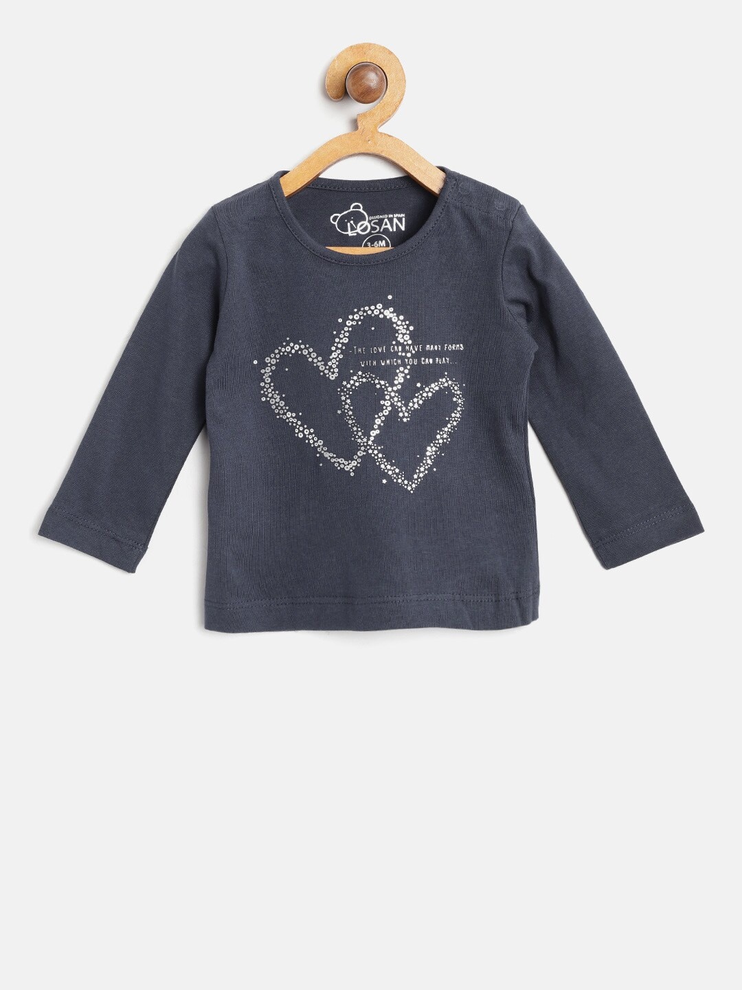 

Losan Girls Navy Blue Printed Round Neck Pure Cotton T-shirt