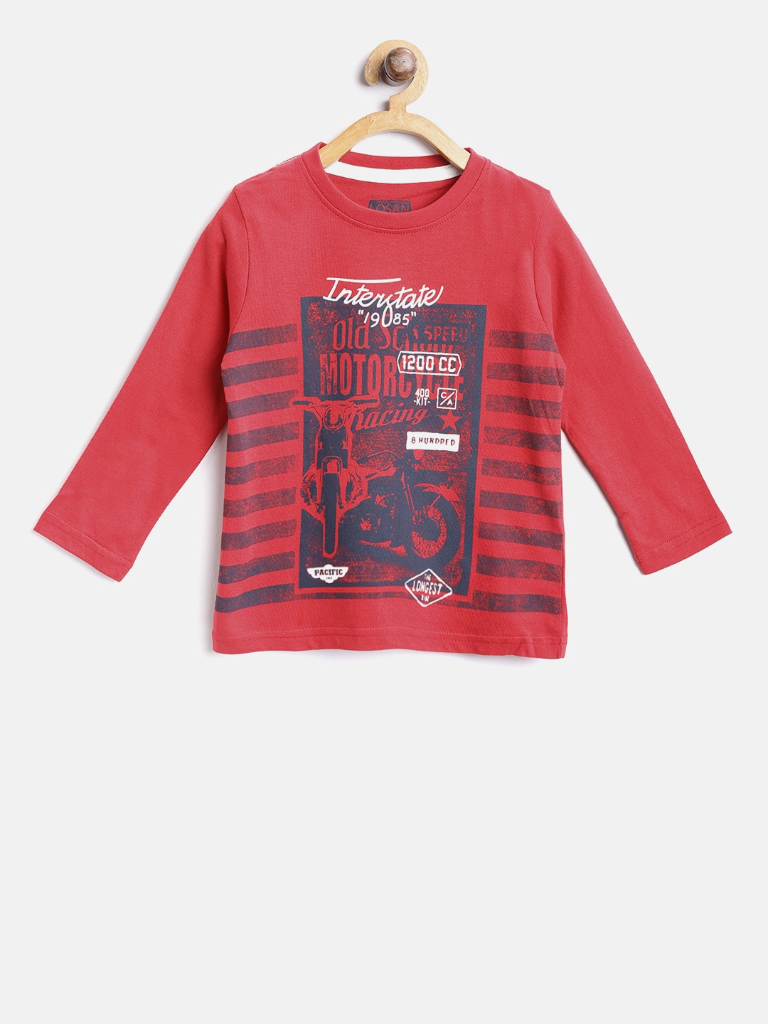 

Losan Boys Red Navy Blue Printed Round Neck Pure Cotton T-shirt
