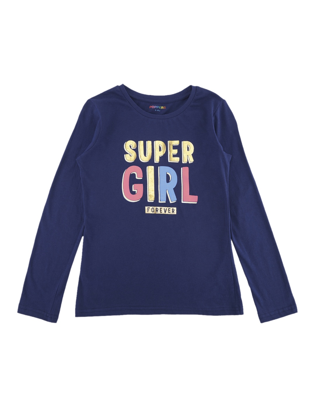 

Girls Round Neck Printed Full Sleeves T Shirt, Navy blue