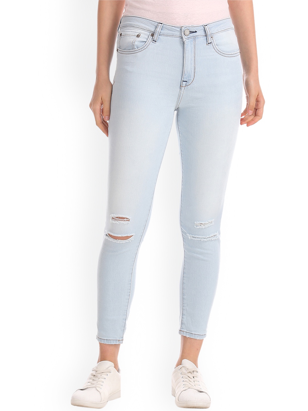 

Aeropostale Women Blue Skinny Fit Mid-Rise Slash Knee Jeans