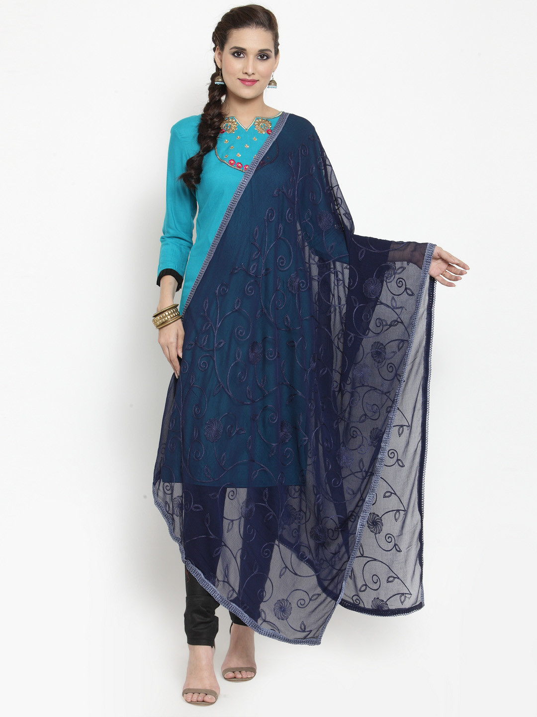 

mf Navy Blue Embroidered Dupatta