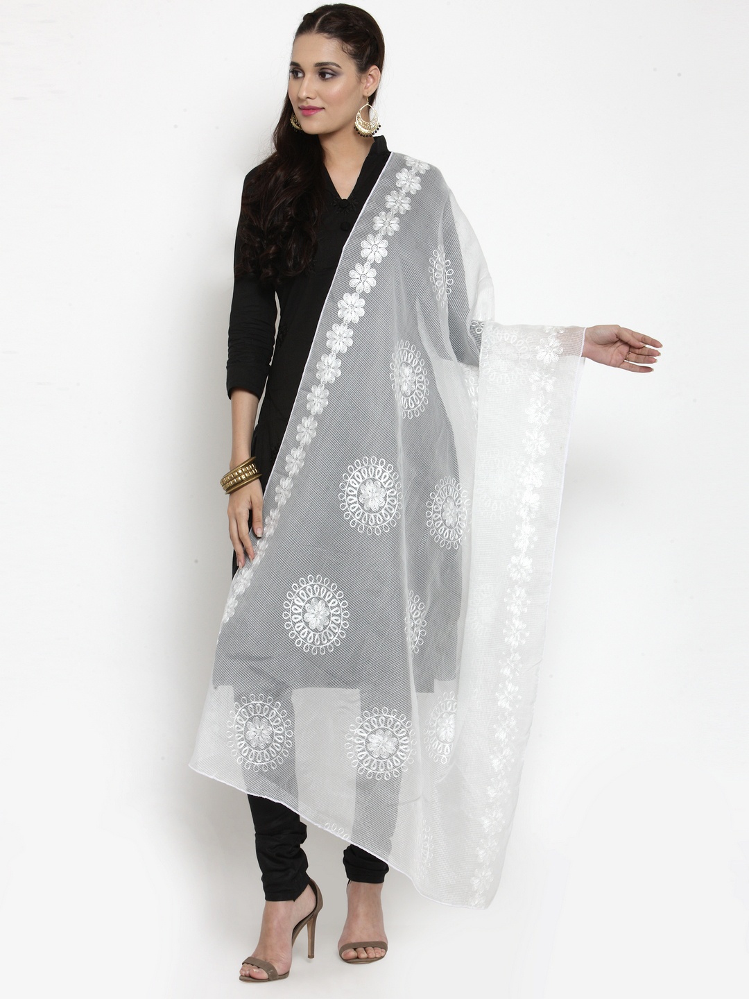 

mf White Embroidered Dupatta