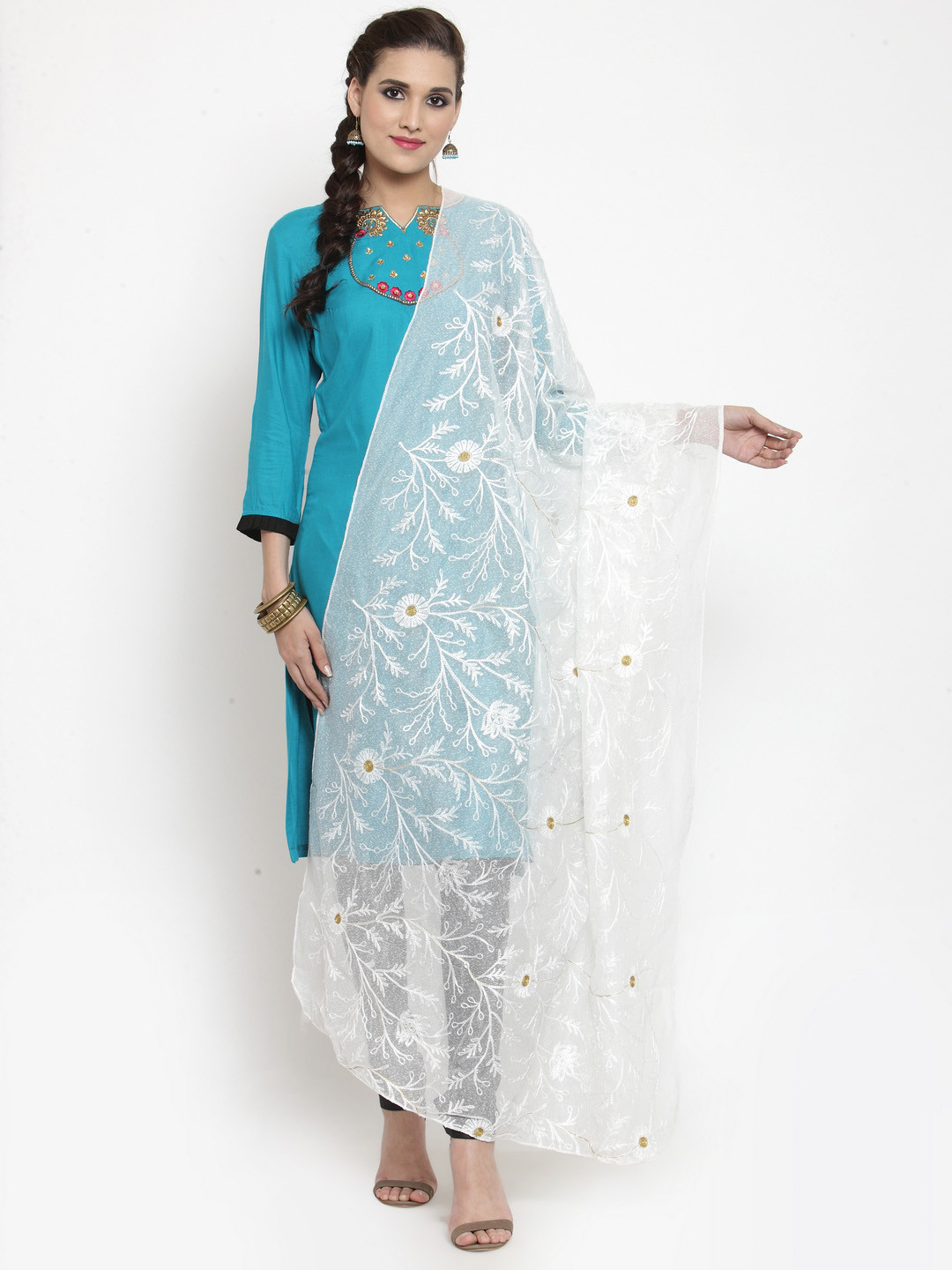 

mf White Embroidered Dupatta