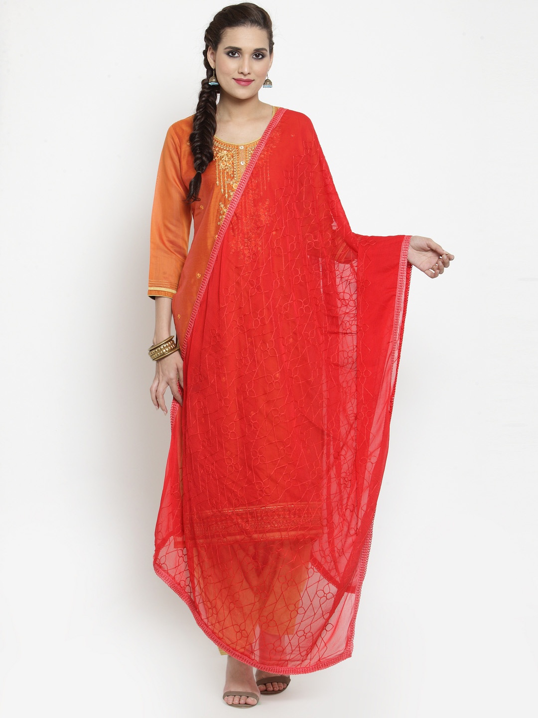 

mf Red Embroidered Karachi Work Dupatta