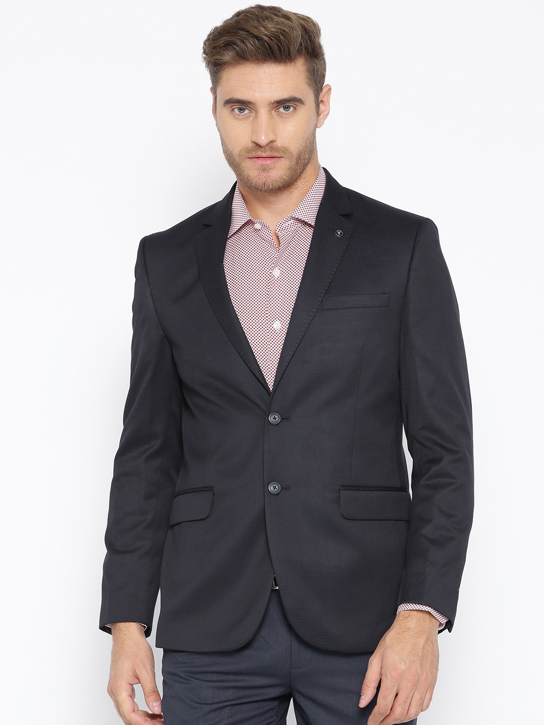 

Van Heusen Men Navy Blue Solid Single-Breasted Formal Suit