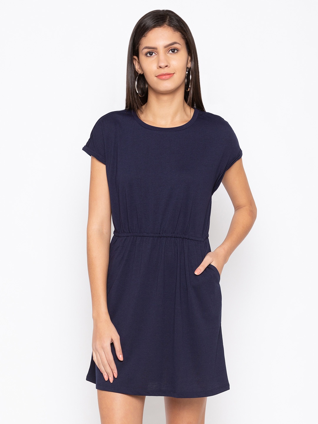 

Globus Women Navy Blue Solid Fit and Flare Dress