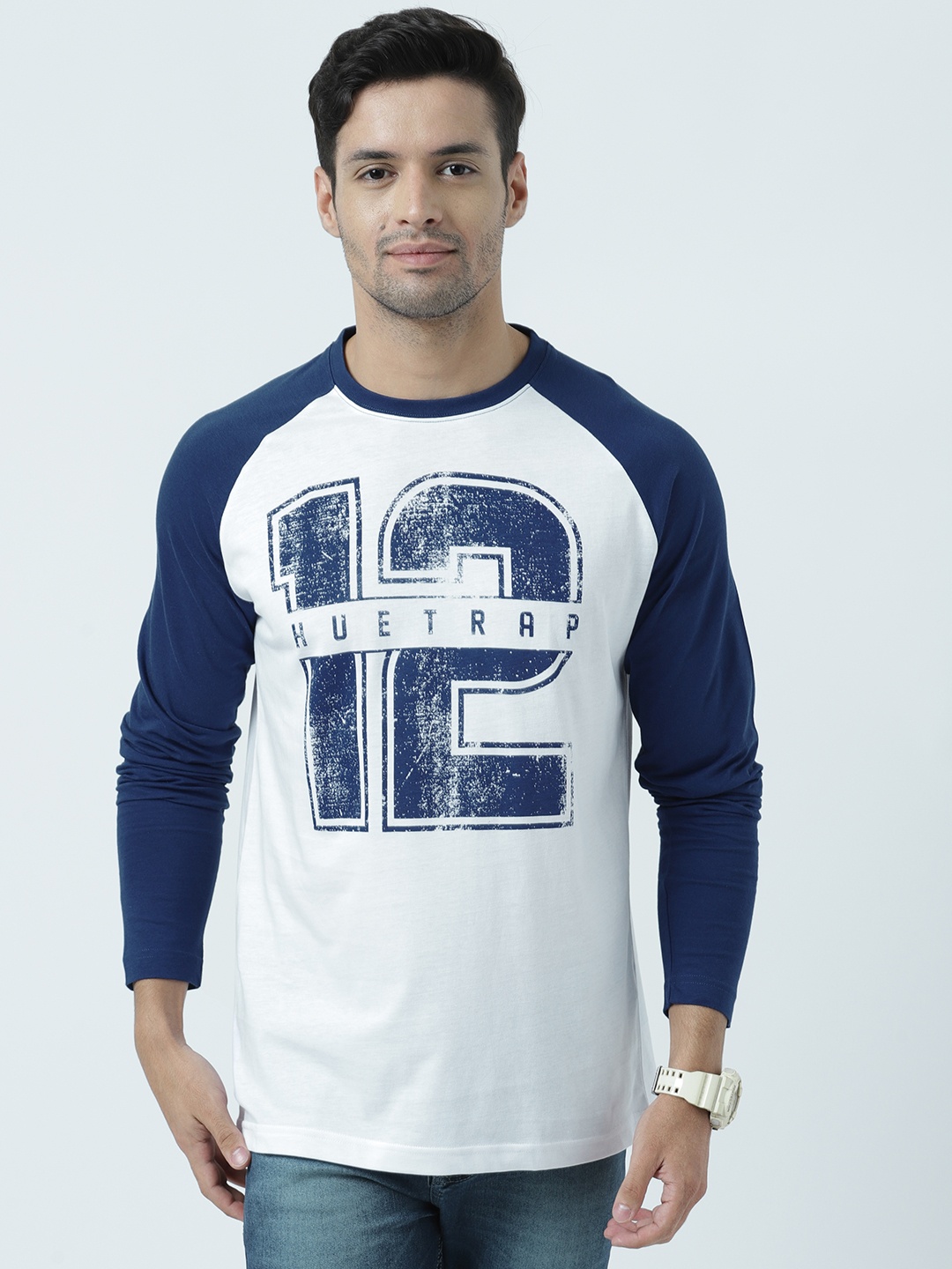 

Huetrap Men White Printed Round Neck T-shirt