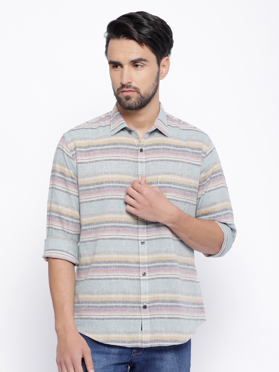 

Linen Club CAVALLO Men Multicoloured Regular Fit Striped Casual Shirt, Multi