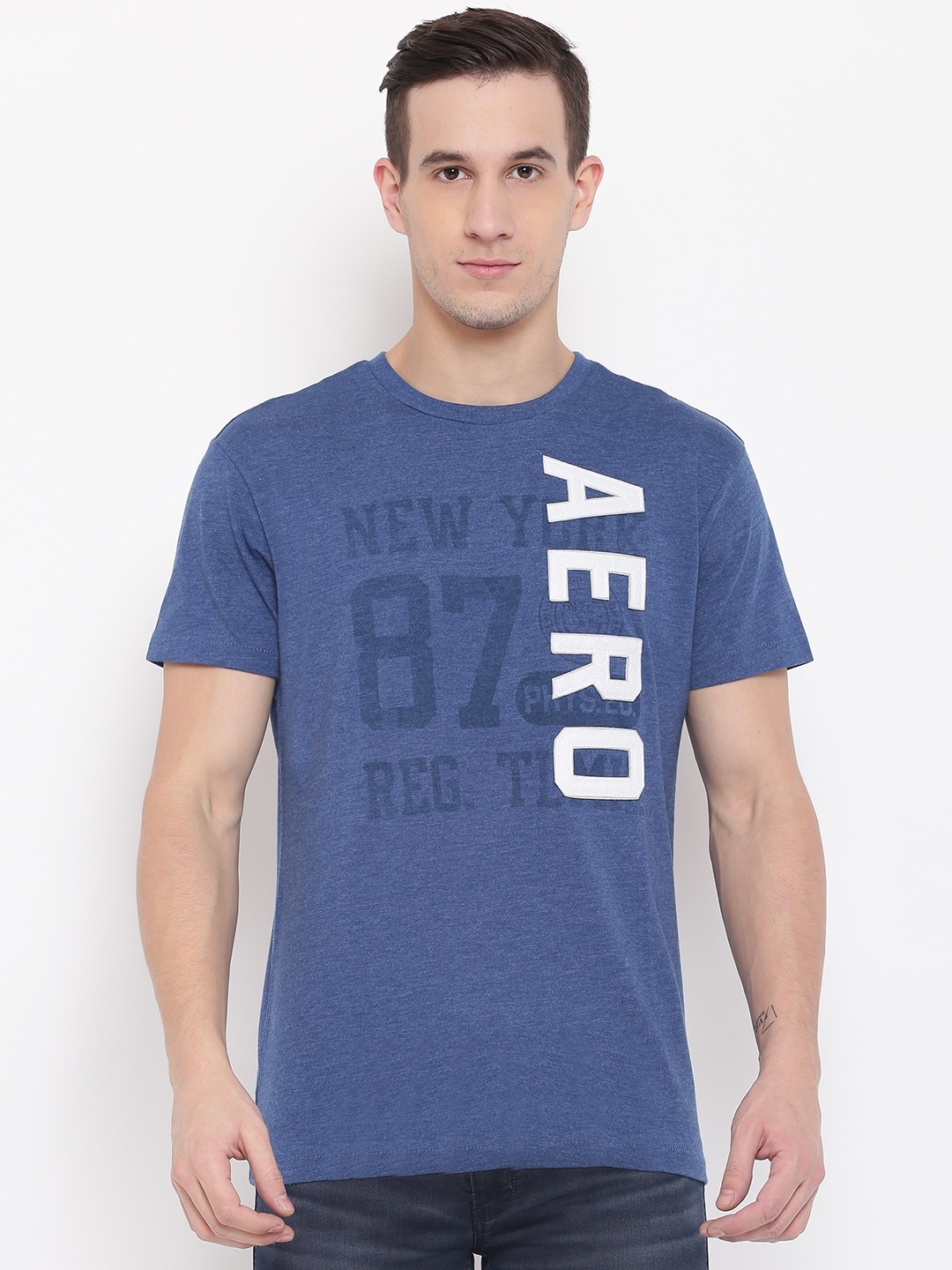 

Aeropostale Men Blue Printed Round Neck T-shirt