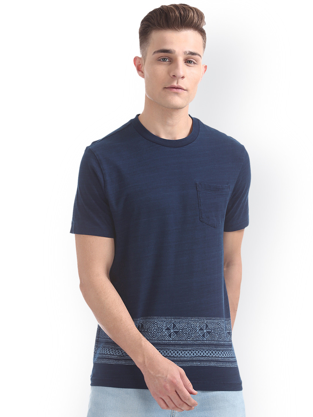 

Aeropostale Men Blue Printed Round Neck Pure Cotton T-shirt