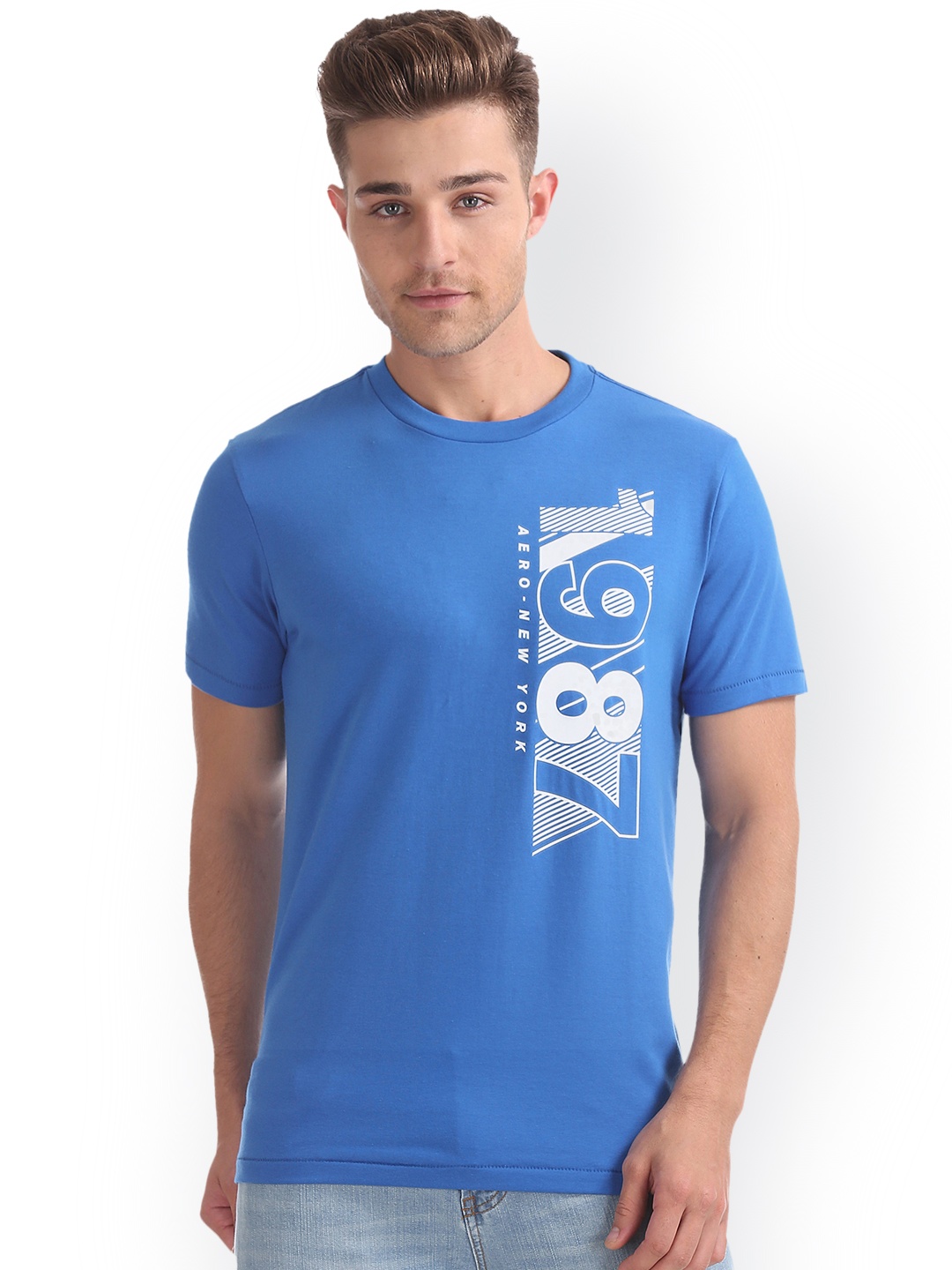 

Aeropostale Men Blue Printed Round Neck T-shirt
