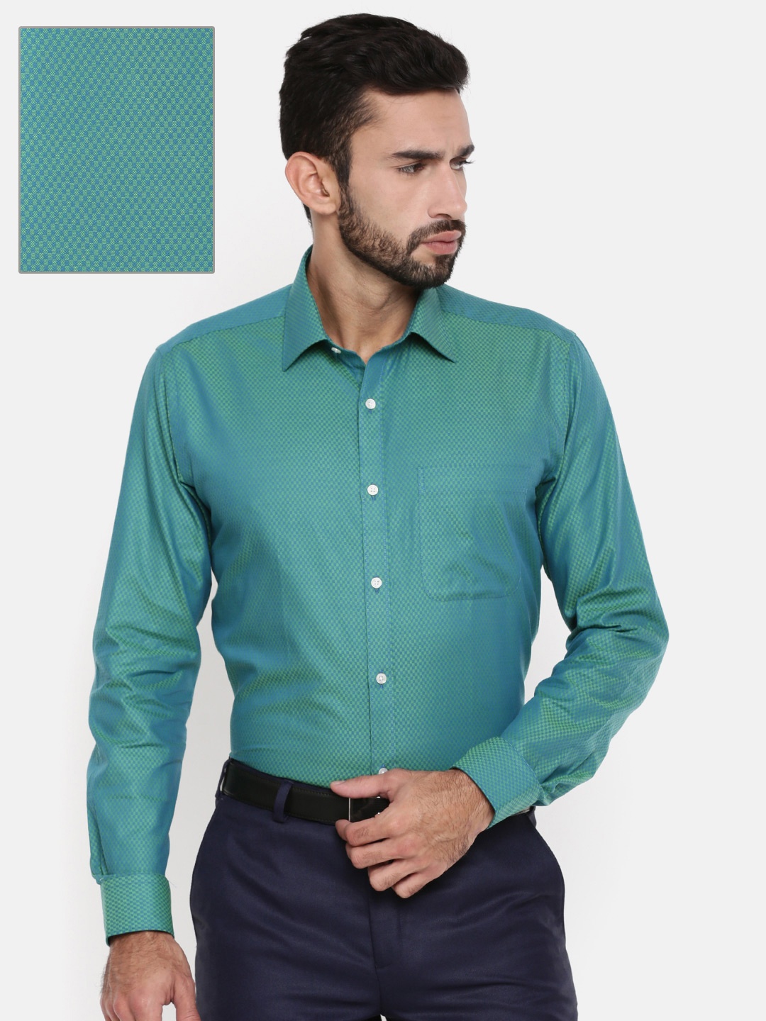 

Raymond Men Green Slim Fit Checked Formal Shirt