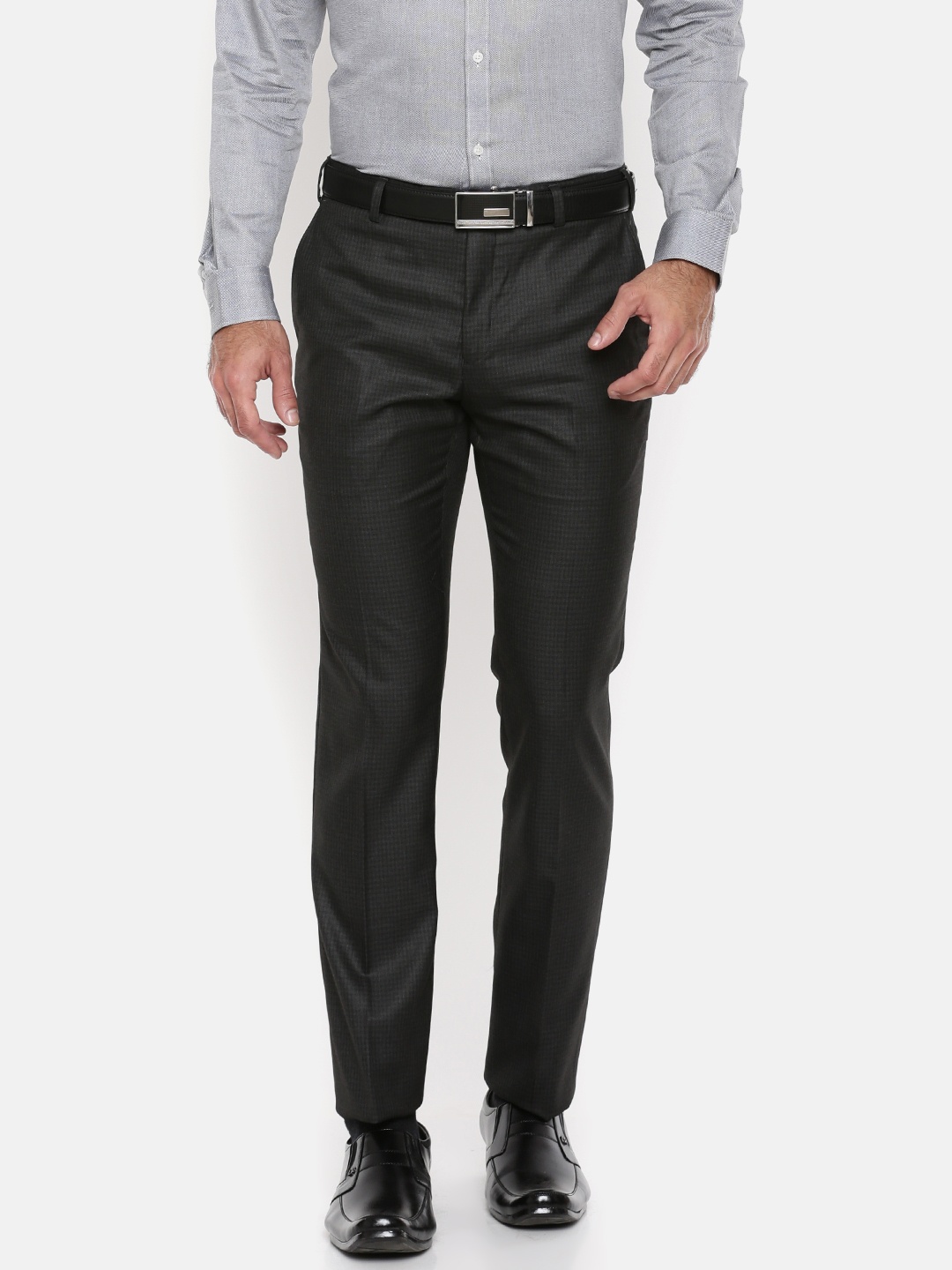 

Raymond Men Grey Slim Fit Self Design Formal Trousers
