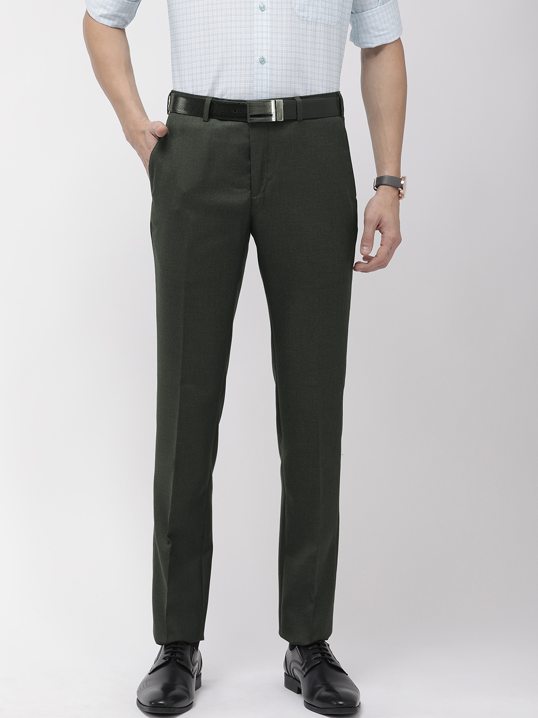 

Raymond Men Green Slim Fit Solid Formal Trousers