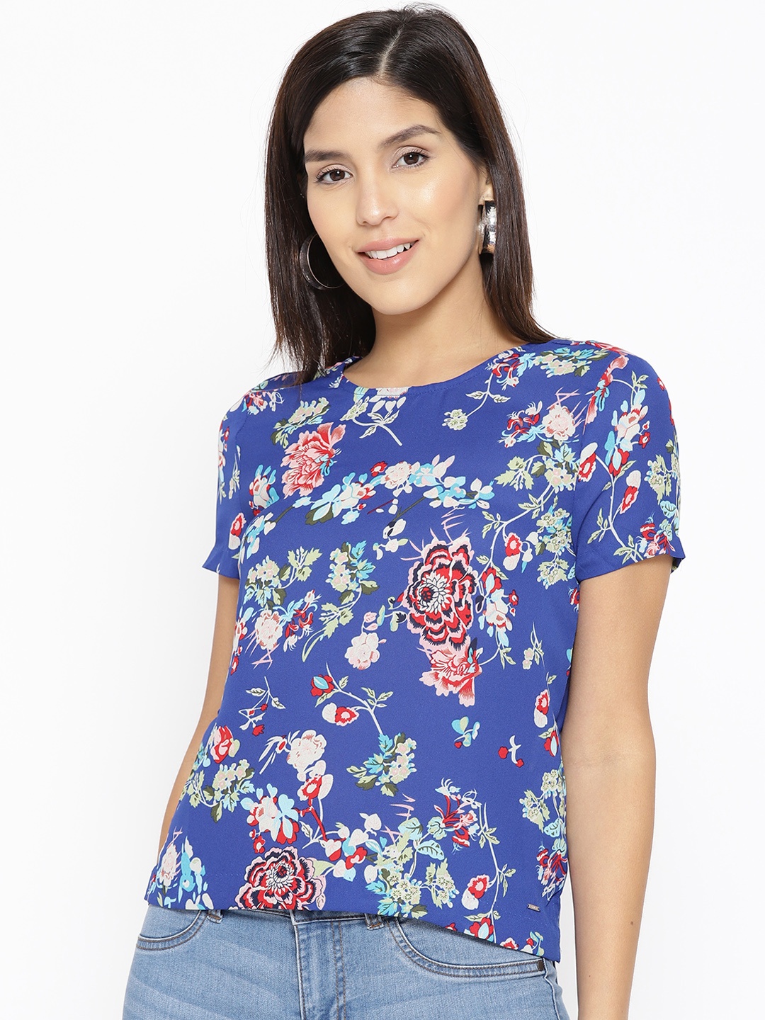 

ONLY Women Blue Printed Styled Back Top