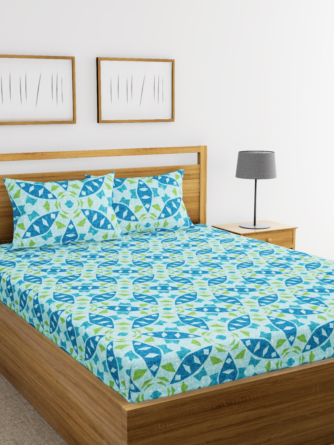 

BIANCA Blue & Green Abstract Flat 110 TC Cotton Double Bedsheet with 2 Pillow Covers