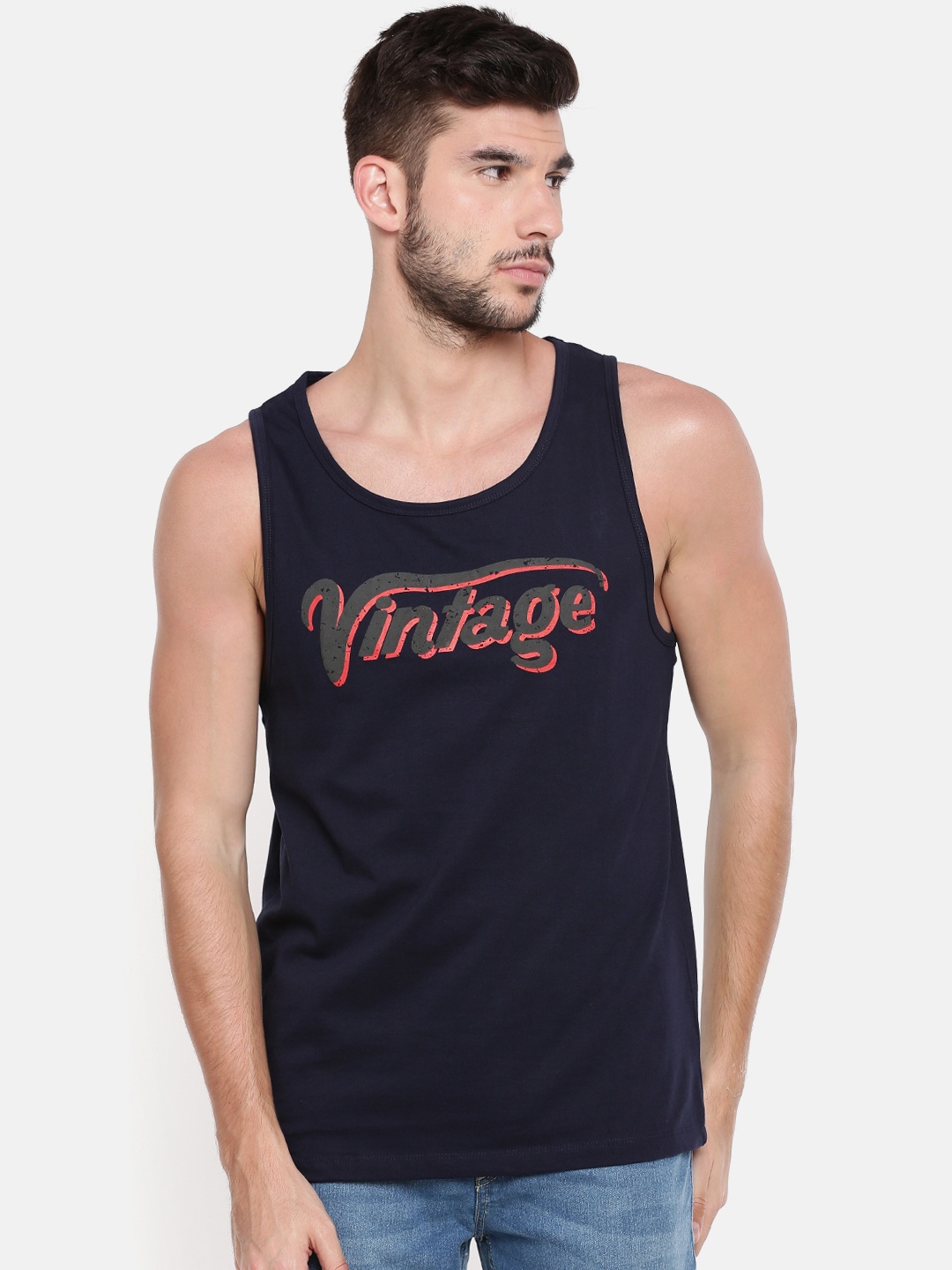 

Chennis Men Navy Blue Printed Scoop Neck T-shirt