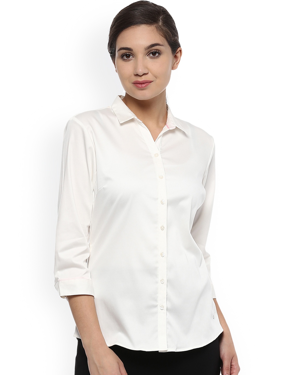 

Allen Solly Woman Cream-Coloured Regular Fit Solid Casual Shirt