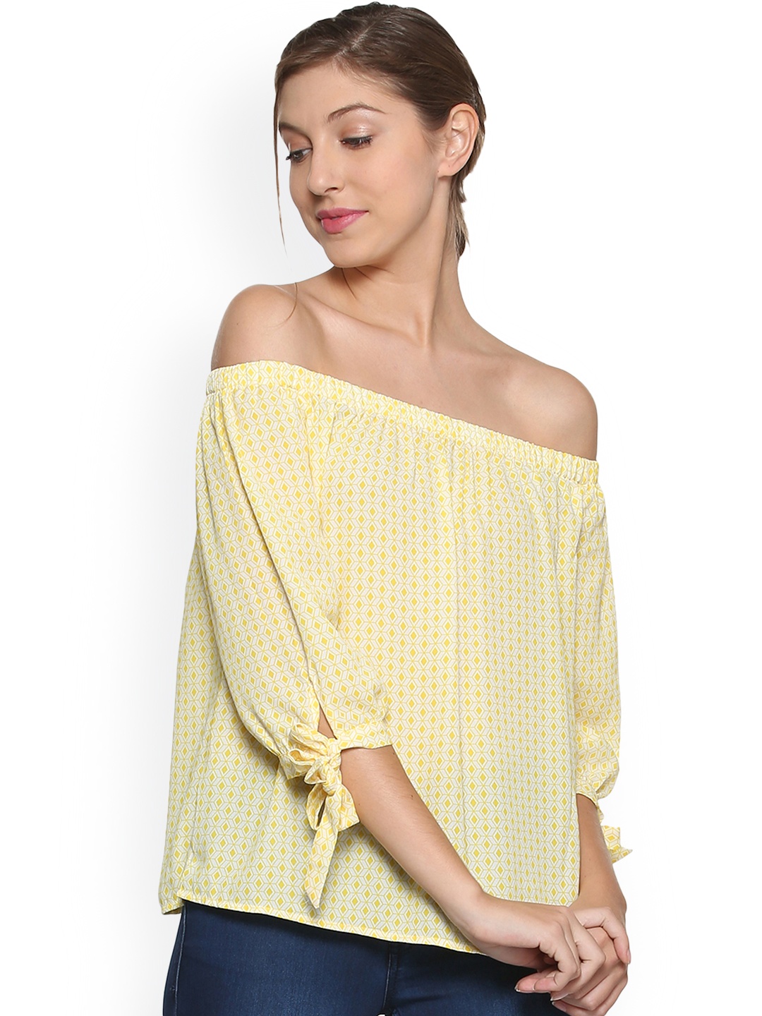 

Allen Solly Woman Yellow Printed Bardot Top