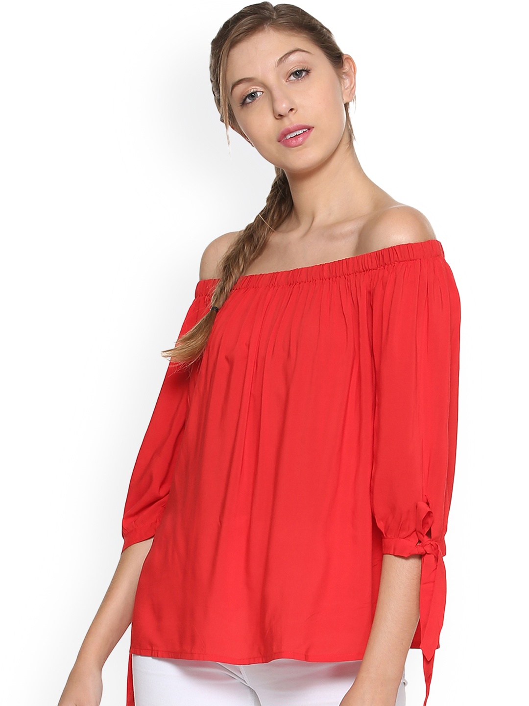 

Allen Solly Women Red Solid Bardot Top