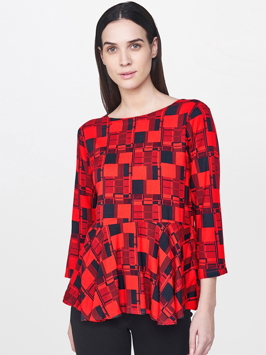 

AND Women Red Printed A-Line Top