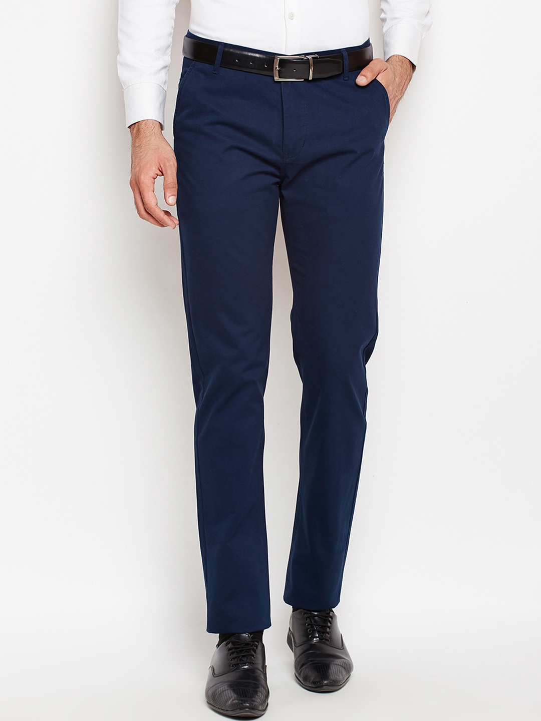 

Hancock Men Navy Blue Slim Fit Solid Regular Trousers