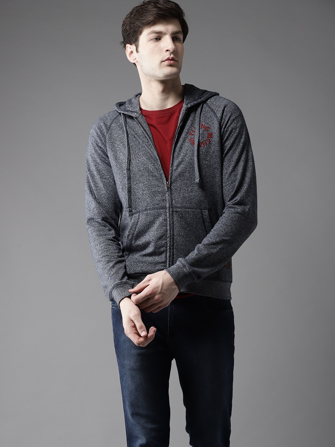 

Flying Machine Men Navy Blue Solid Sweatshirt