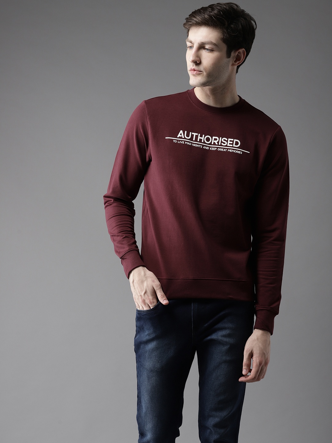 

Flying Machine Men Maroon Solid Sweatshirt