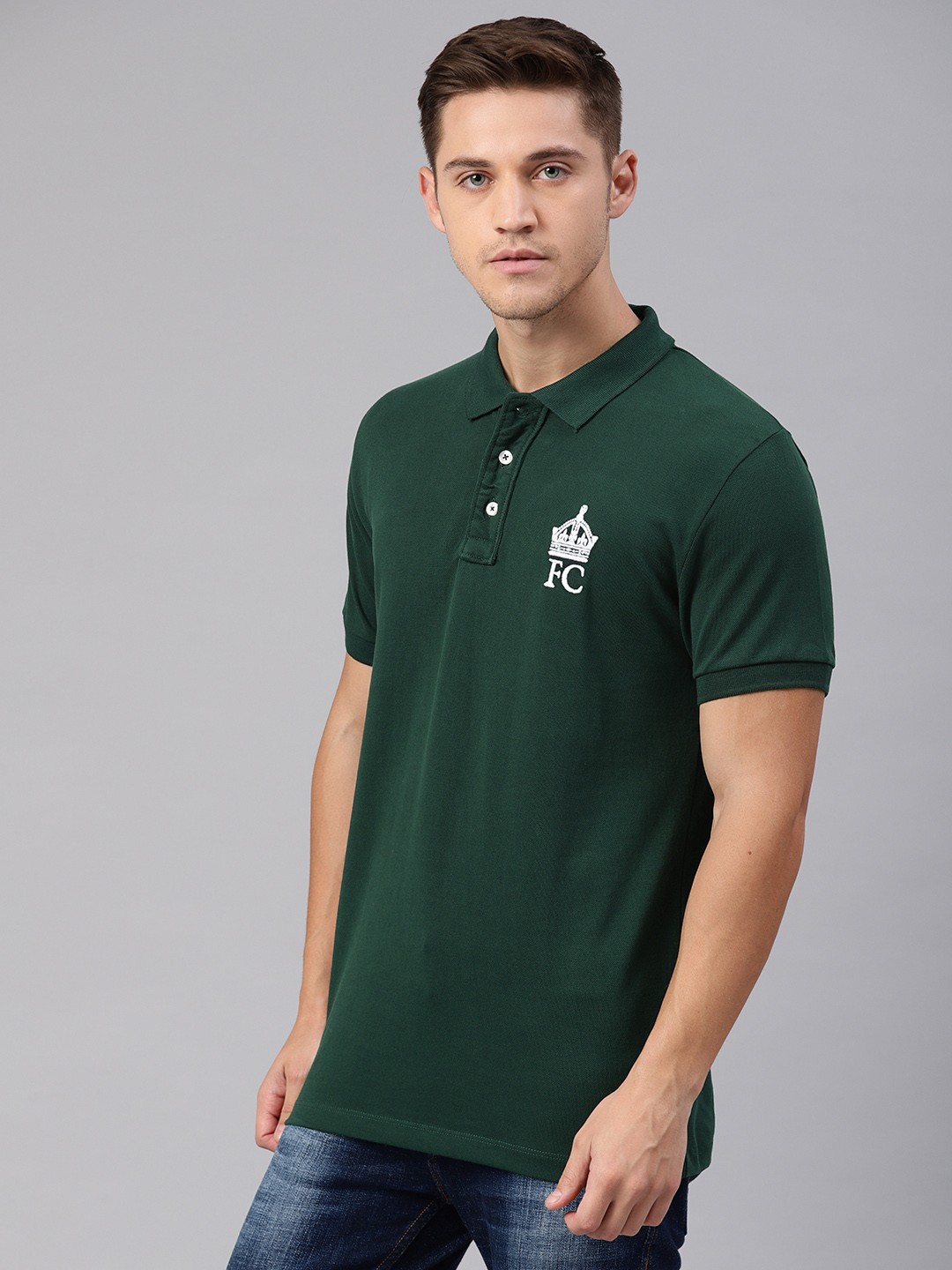 

French Connection Men Green Solid Polo Collar Pure Cotton T-shirt