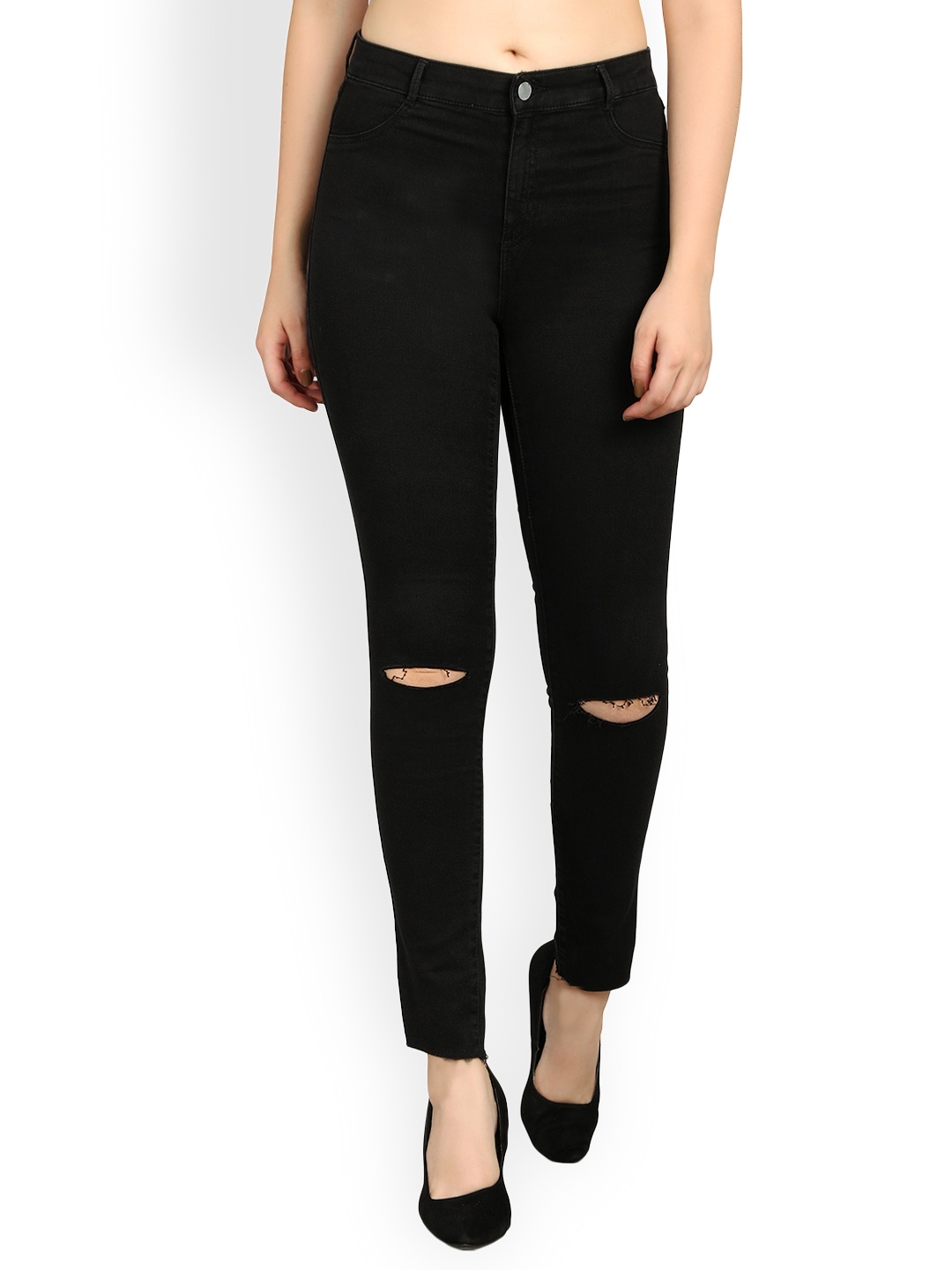 

Kotty Women Black Skinny Fit High-Rise Slash Knee Jeans