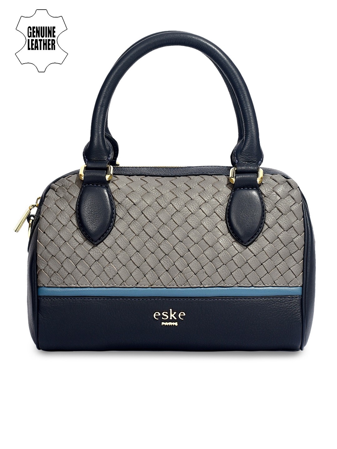 

Eske Grey & Navy Blue Solid Handheld Bag