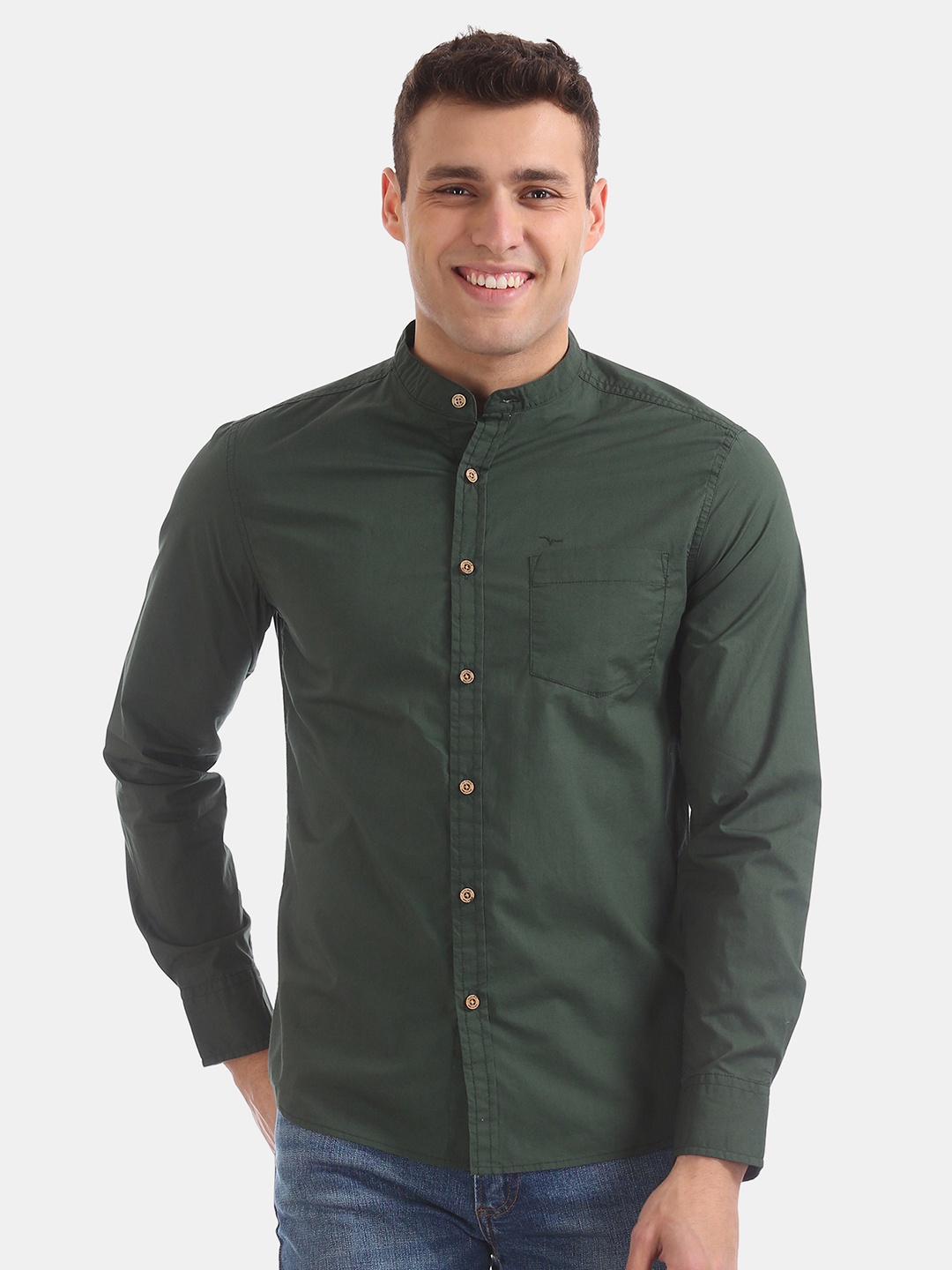 

Flying Machine Men Olive Green Regular Fit Solid Casual Shirt
