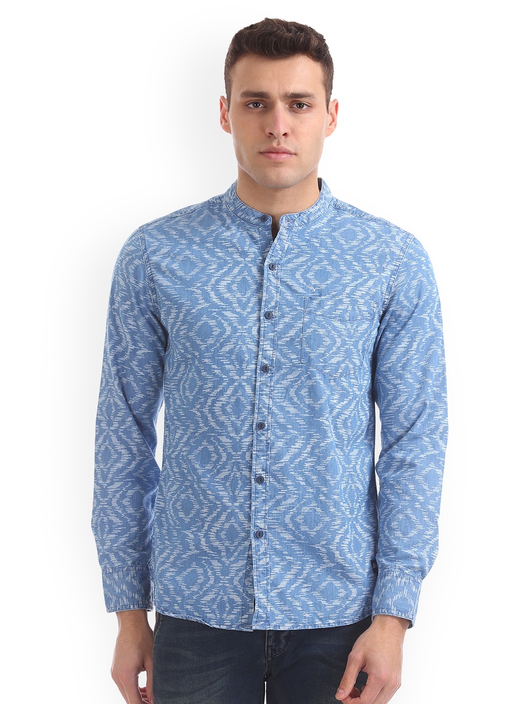 

Flying Machine Men Blue Classic Slim Fit Printed Casual Shirt