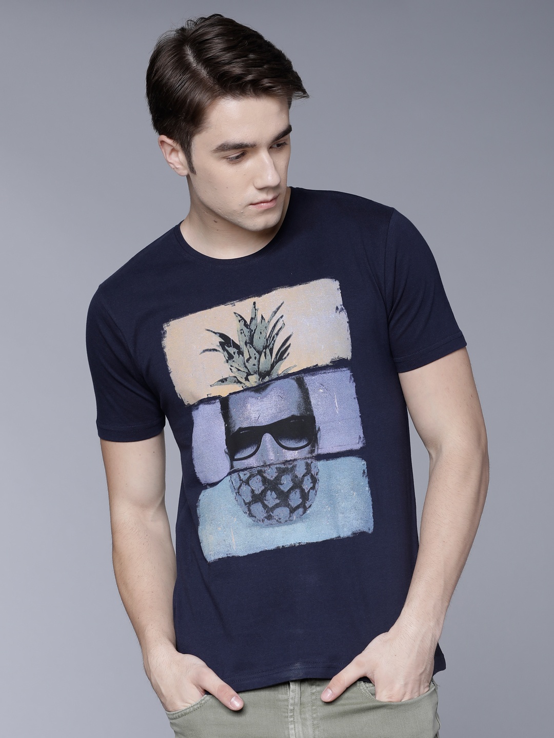 

LOCOMOTIVE Men Navy Blue Printed Round Neck T-shirt