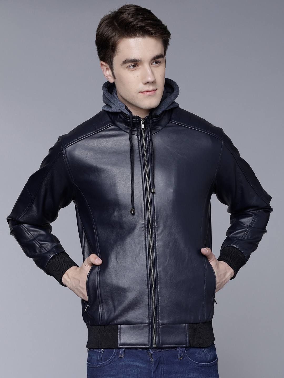 

LOCOMOTIVE Men Navy Blue Solid Tailored Jacket