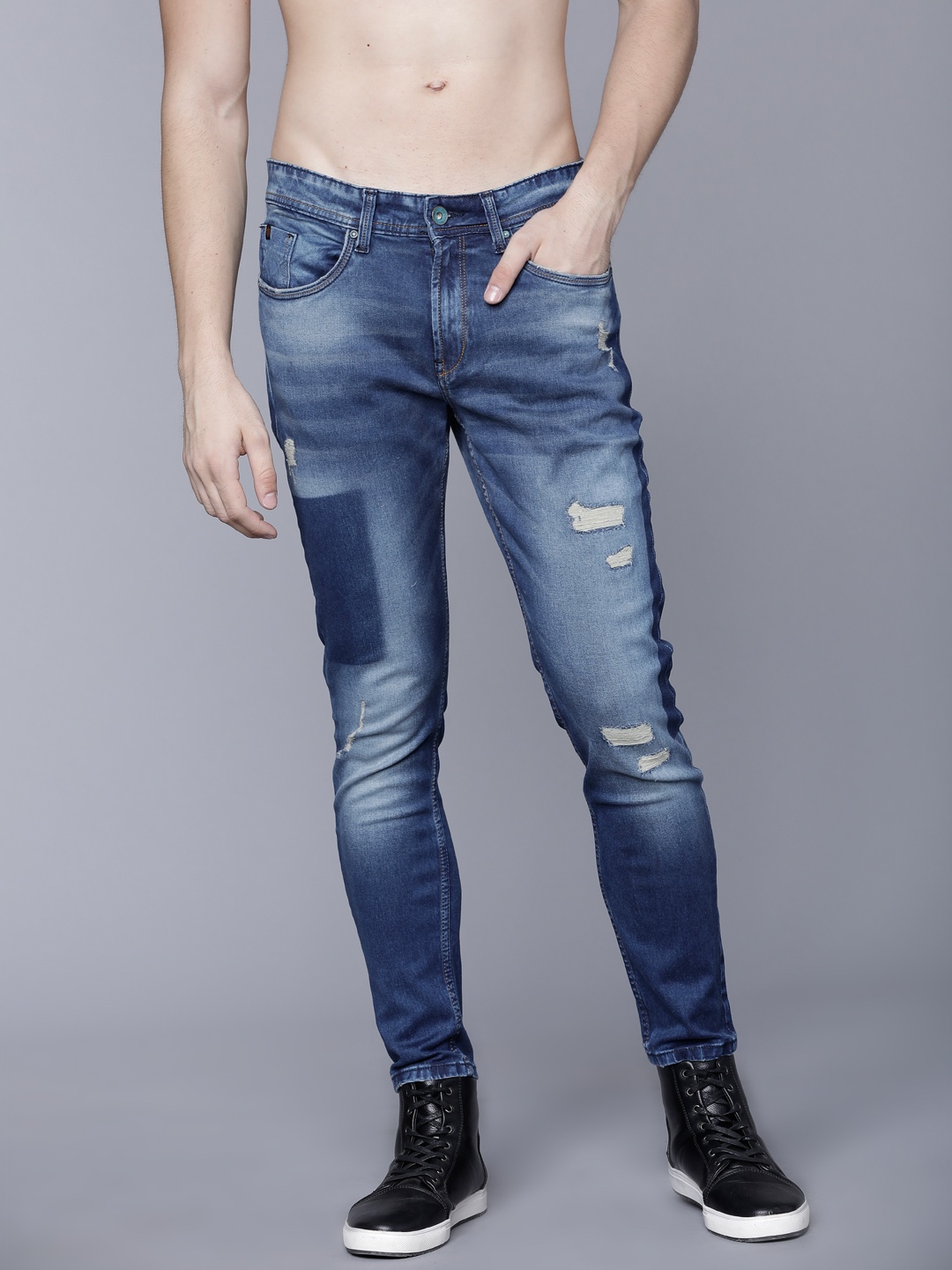 

LOCOMOTIVE Men Blue Tapered Fit Mid-Rise Mildly Distressed Stretchable Jeans