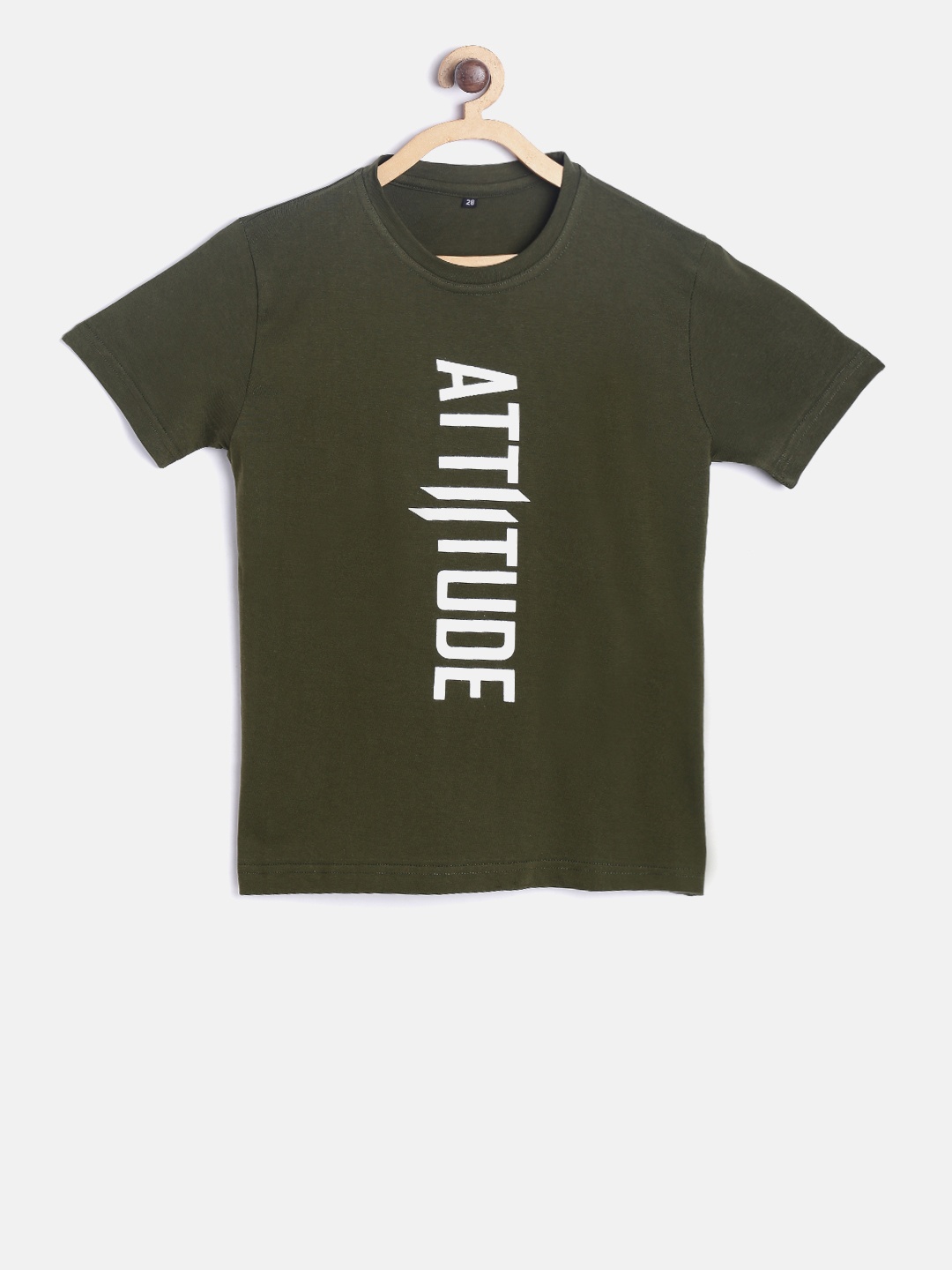 

TINY HUG Boys Olive Green Printed Round Neck T-shirt