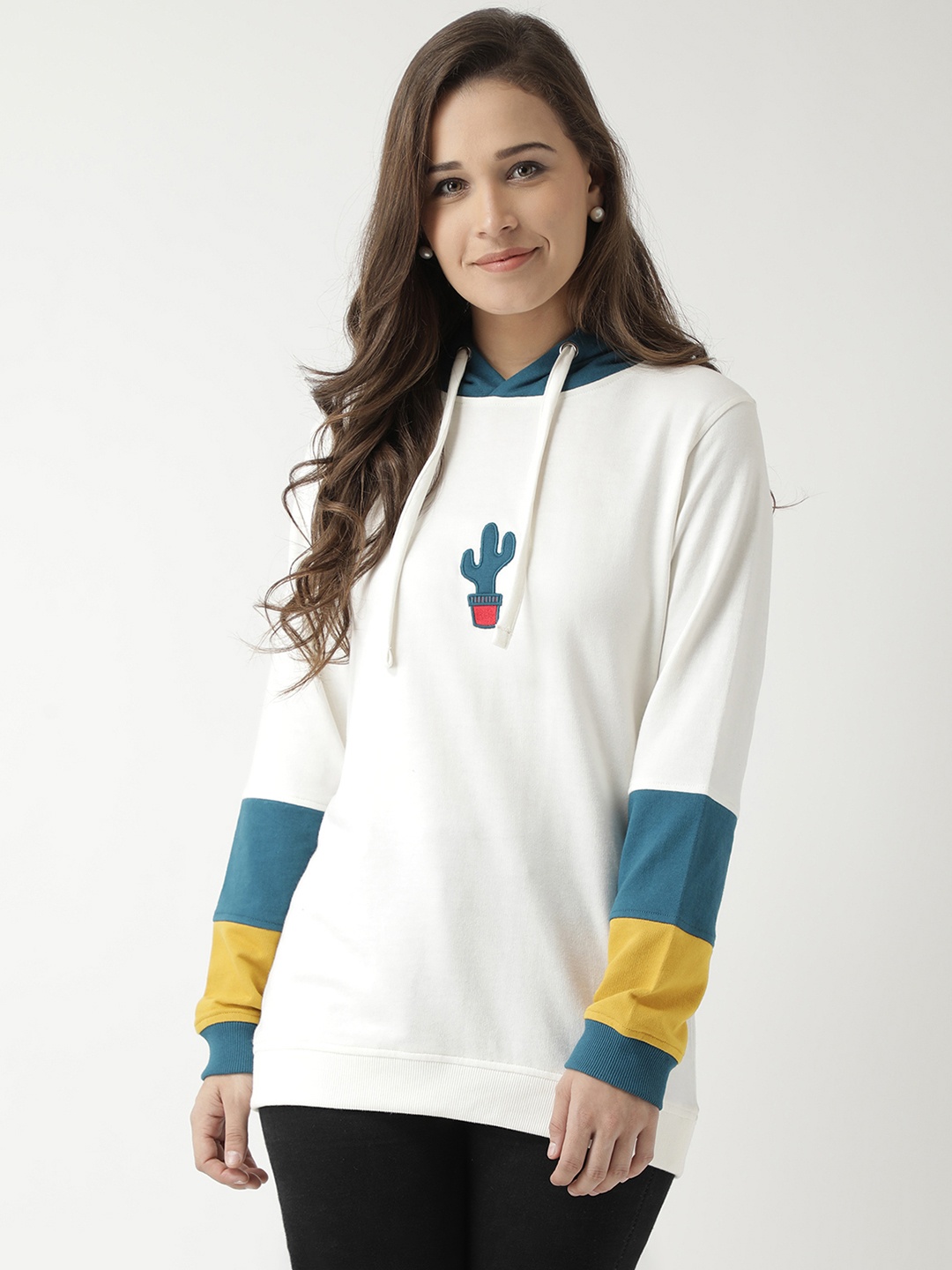 

Club York Women Off-White Solid Hooded Sweatshirt